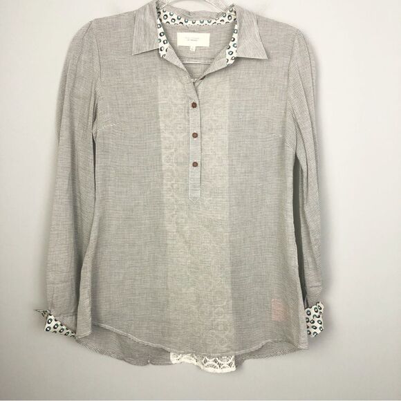 ANTHROPOLOGIE | Birds of Paradis by Trovata Gray Stripe Top Women’s Size Small - Picture 1 of 11